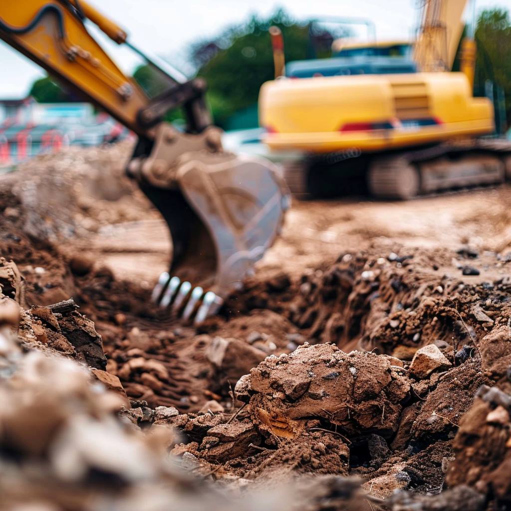 Excavator digging at a construction site