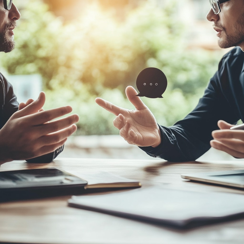 Two men discussing with digital tablet on table