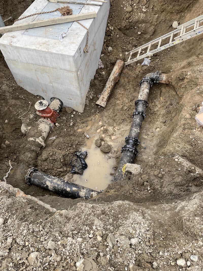 Repairing the pipes leading up to the fire main valves