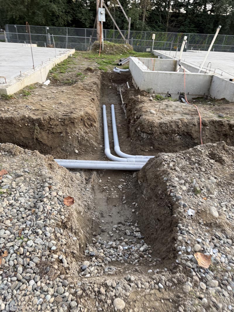 Underground piping trench at construction site